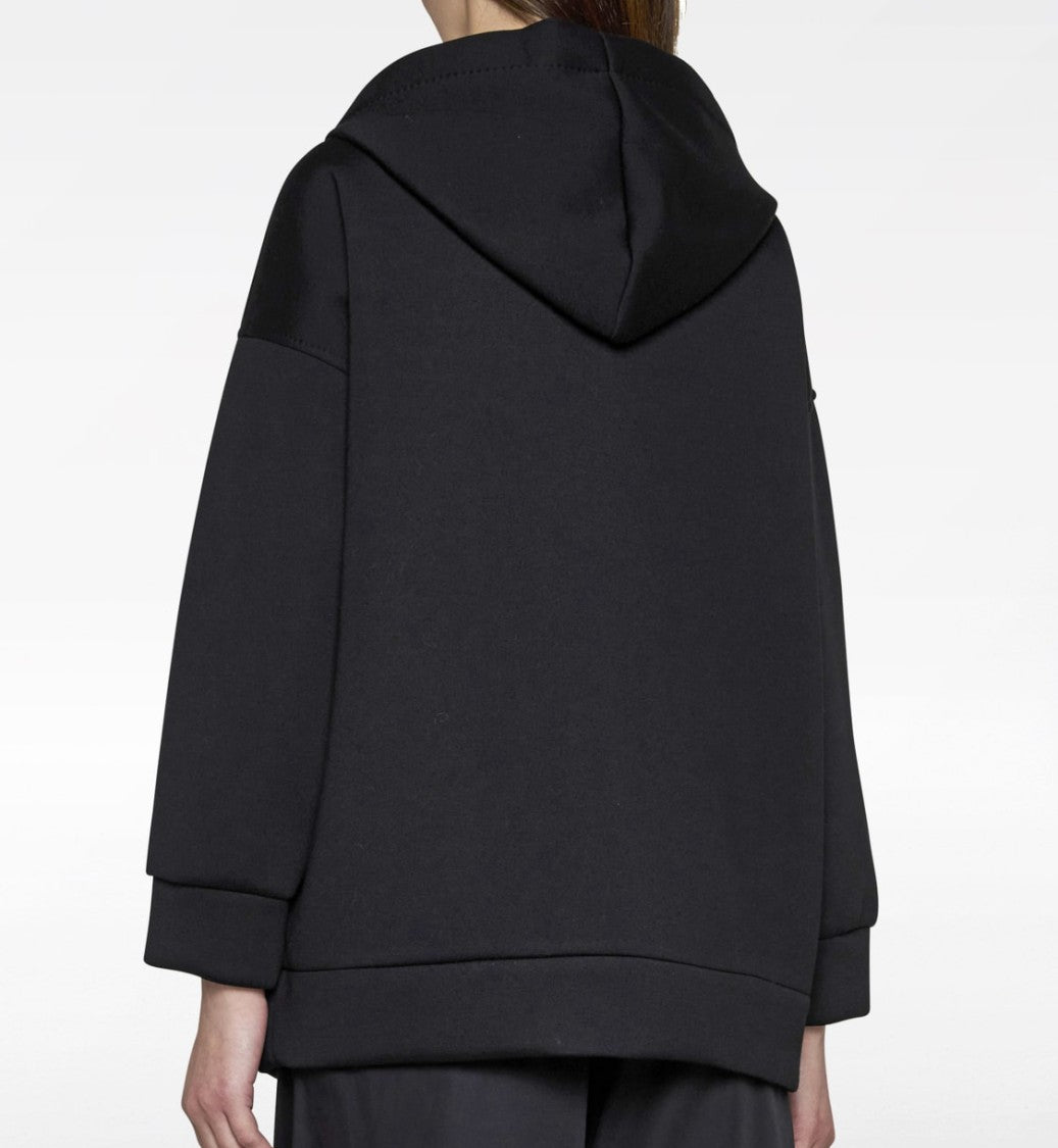 Max Mara Hooded Black Wool Sweatshirt With Embroidered Initials