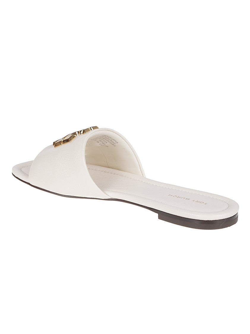 Tory Burch Leather Slide Sandals With Metallic T-Plate