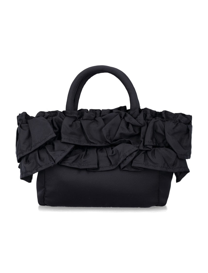 Ganni Black Nylon Ruffled Top Handle Bag