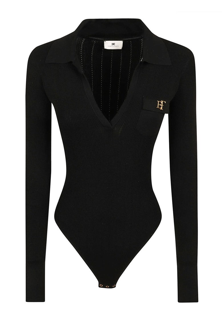 Elisabetta Franchi Flat-Rib Tricot Knit Bodysuit