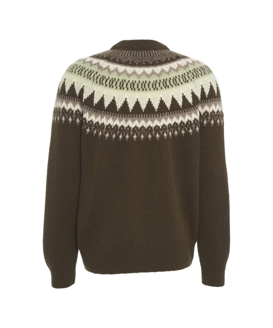 Closed Norwegian Pattern Knit Sweater With Ribbed Details