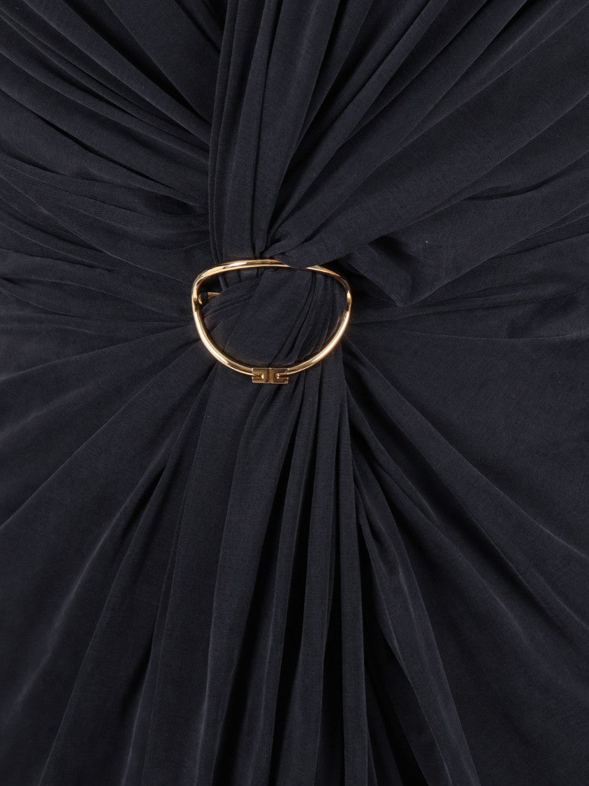 Elisabetta Franchi Long Black Dress With High Neckline