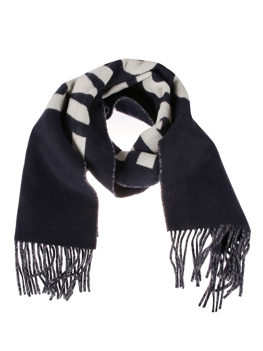 Jacquemus Navy Wool Scarf With Bold White Lettering
