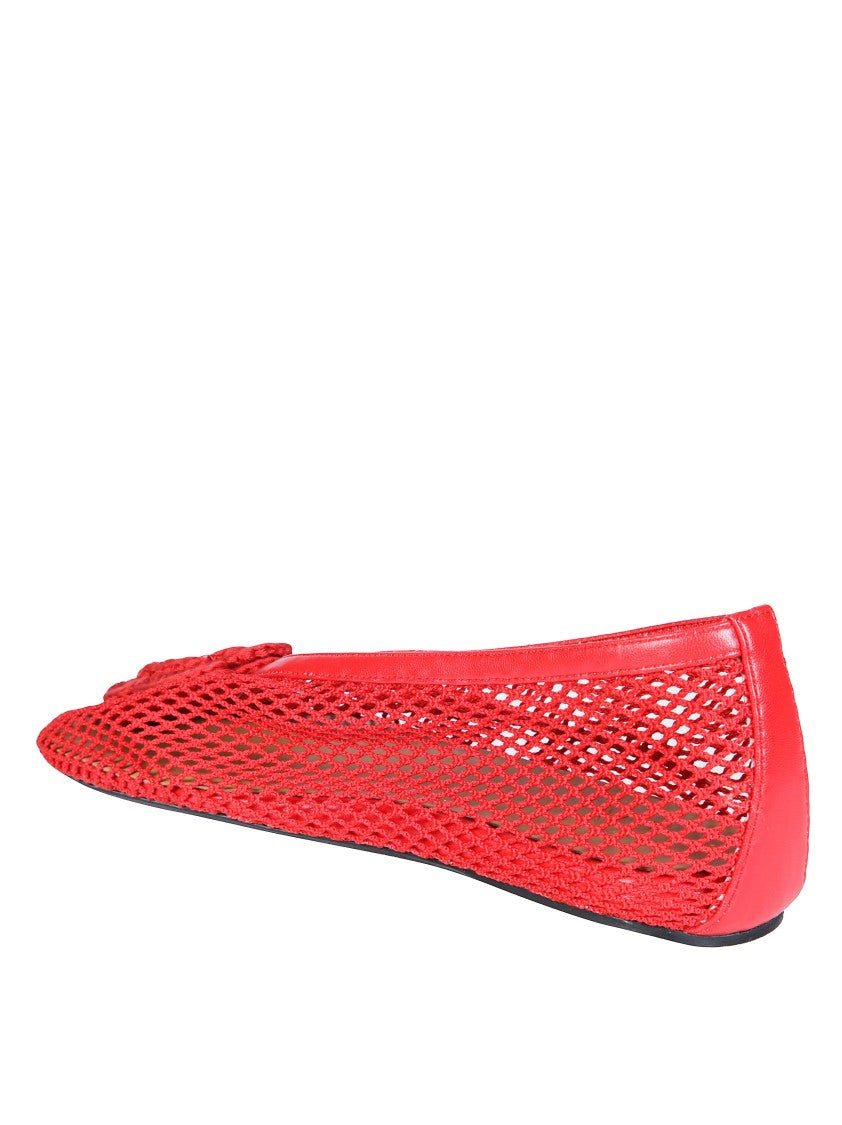 Ganni Red Jenny Ballerina Flower Mesh Flats