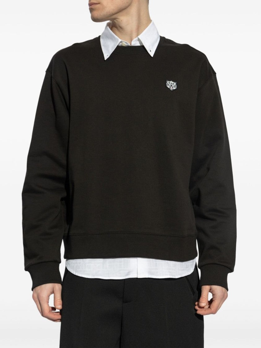 Kenzo Classic Black Cotton Sweatshirt With Ribbed Detailing