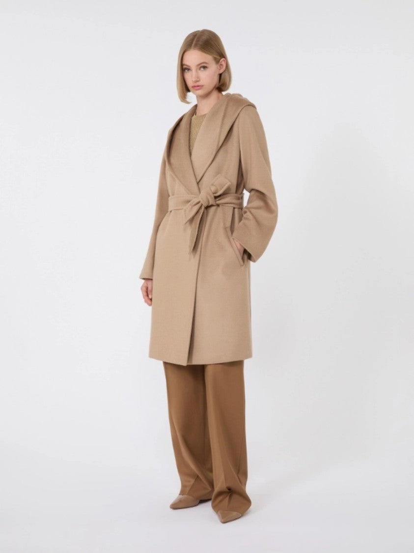 Max Mara Timeless Camel Short Coat With Draped Collar