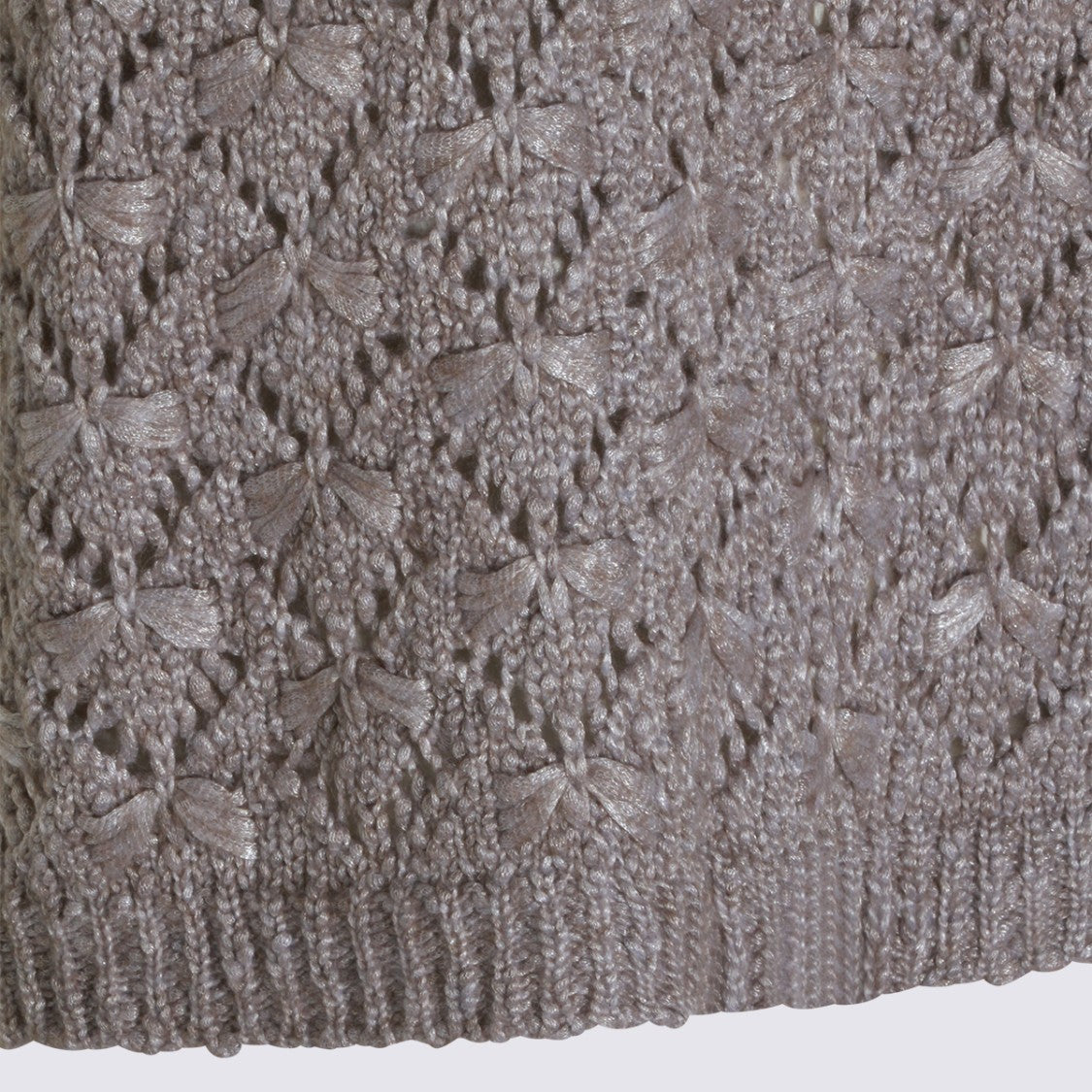 Fabiana Filippi Intricate Open-Knit Grey Sweater With Floral Motifs