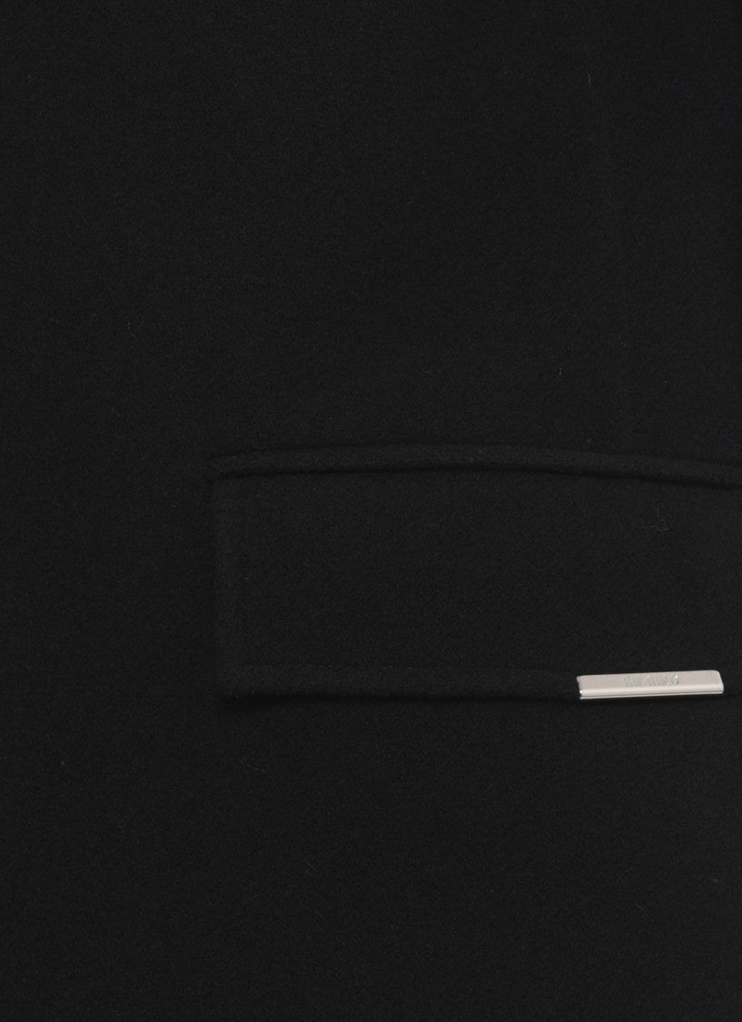 The Attico Long Black Coat With Two-Button Closure And Built-In Fringed Scarf
