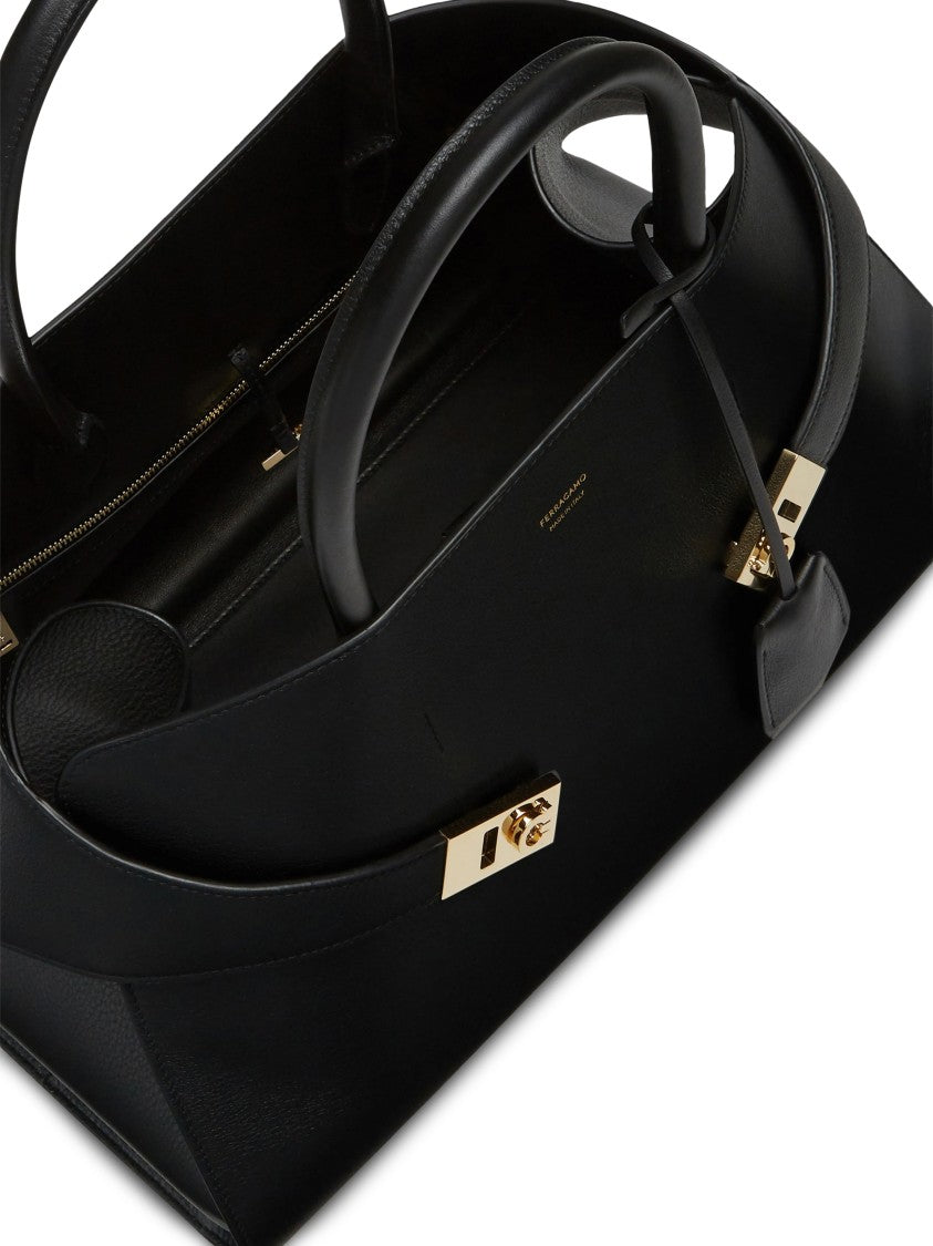 Ferragamo Structured Handbag With Matte Black Leather