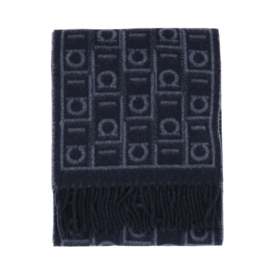 Salvatore Ferragamo Navy Blue Hook Pattern Silk-Blend Scarf