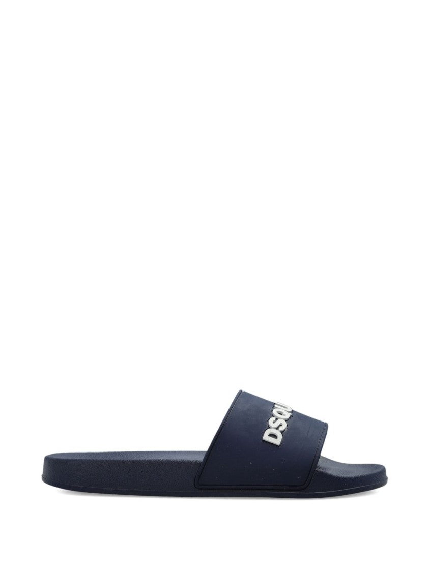 Dsquared2 Navy Blue Slip-On Sandals With Logo Lettering