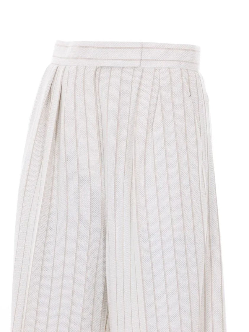 Max Mara White Striped Pleated Waistband Cotton Pants