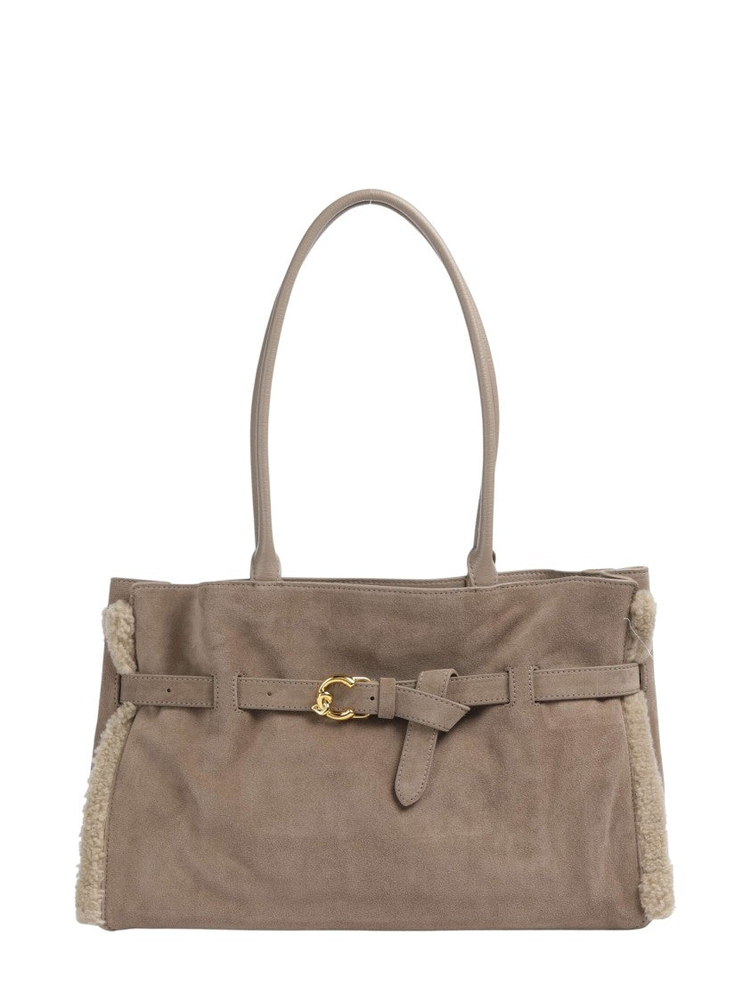 Coccinelle Soft Suede Tote Bag With Shearling Trim