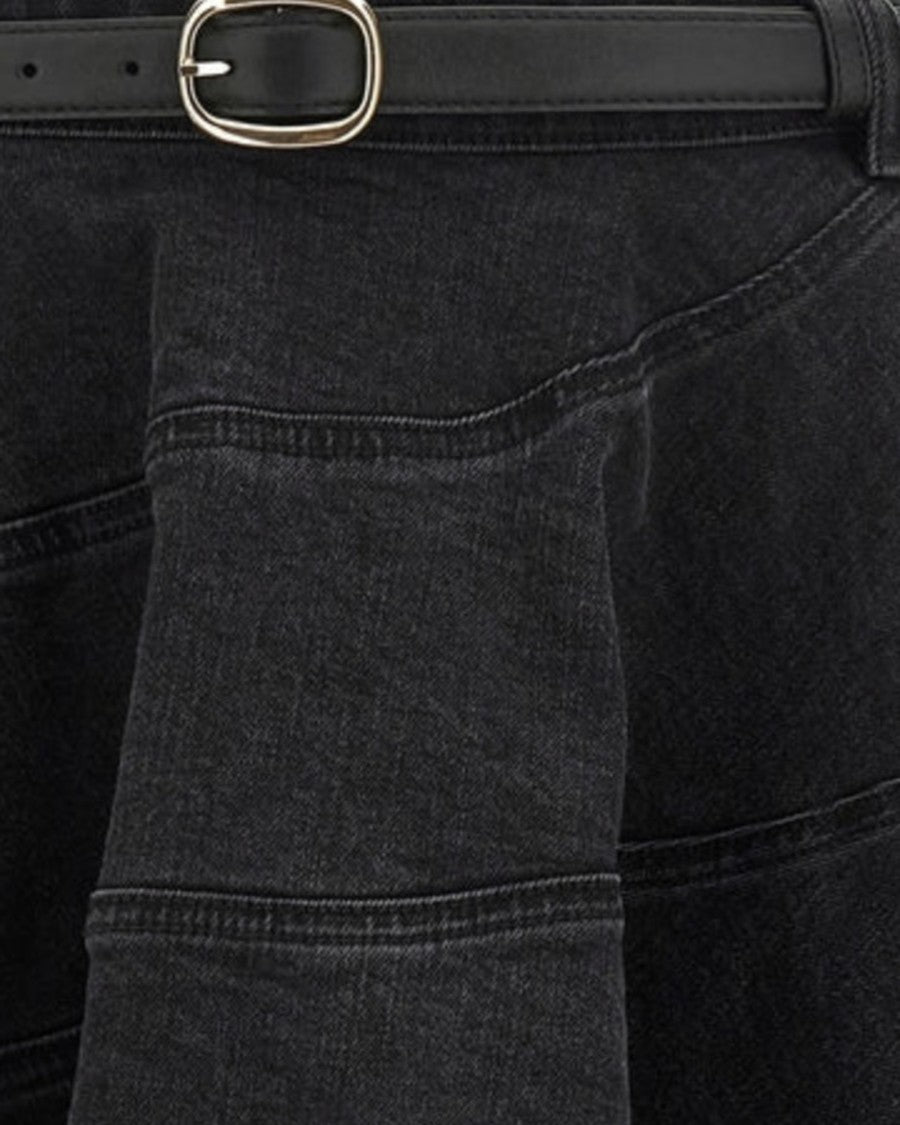 Self-Portrait Structured Cotton Denim Mini Skirt With Refined Closure