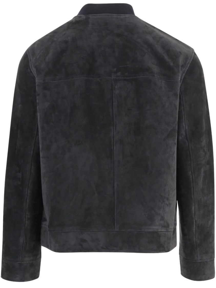 Yves Salomon Navy Blue Suede Leather Jacket