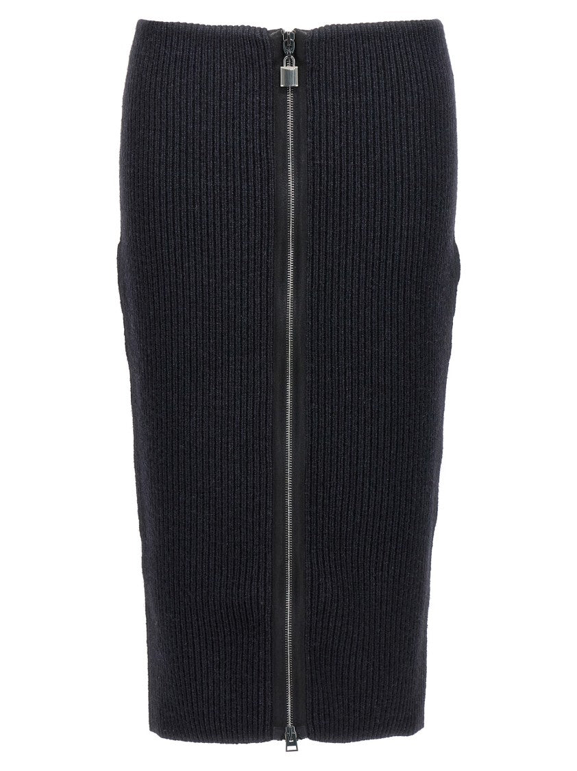 Tom Ford Ribbed Knitted Compact Wool Skirt With Zipper Closure