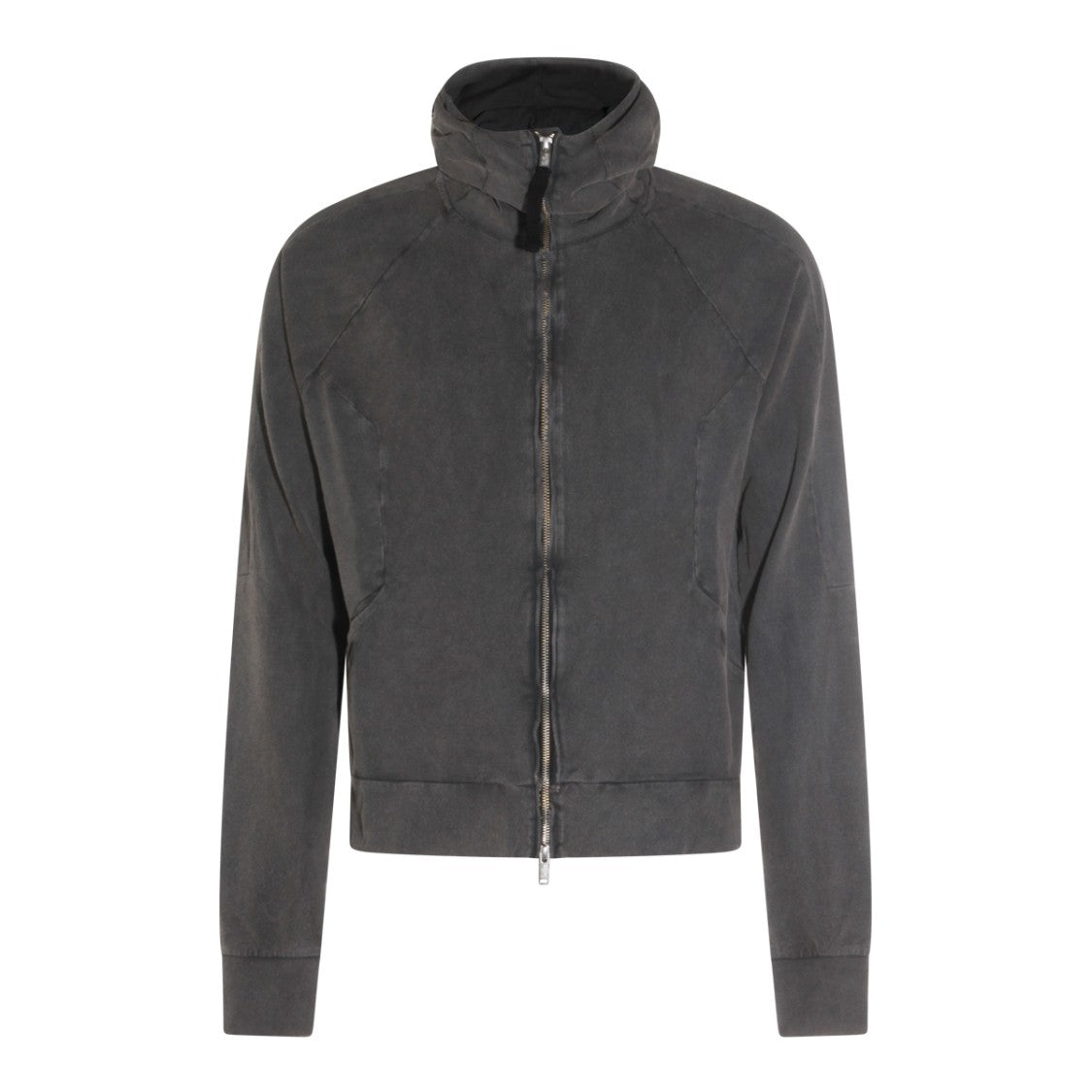 Thom Krom High-Neck Dark Grey Cotton Sweatshirt With Zip Closure And Hoodie