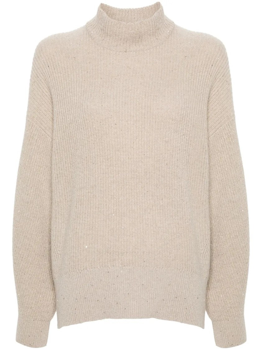 Brunello Cucinelli Textured Mock Neck Sweater With Ribbed Cuffs