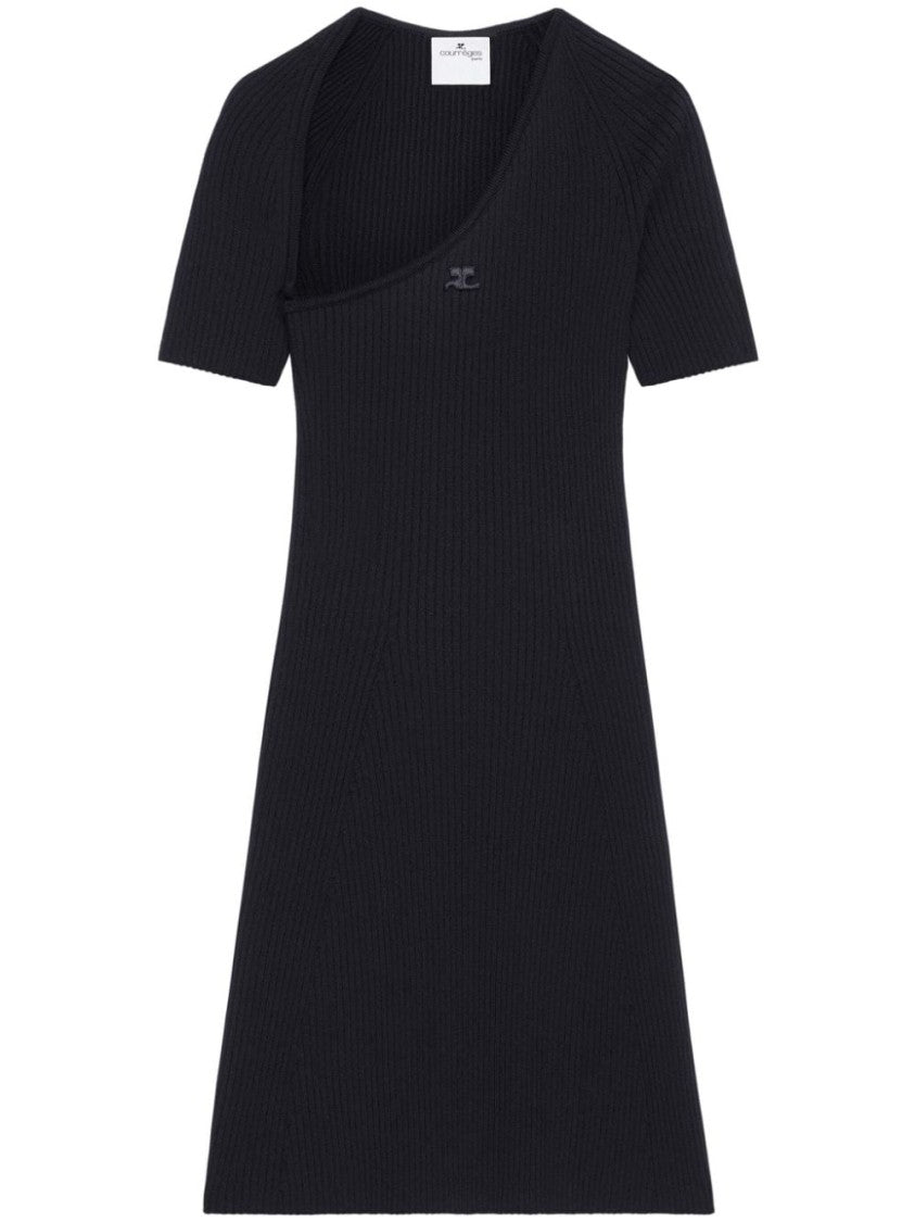 Courrèges Asymmetric Neckline Ribbed Knit Mini Dress