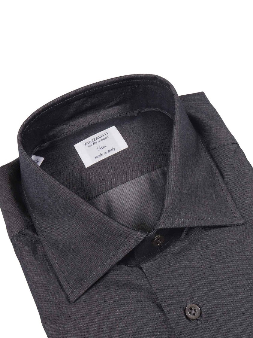 Mazzarelli Camicie Slim-Fit Gray Twill Shirt