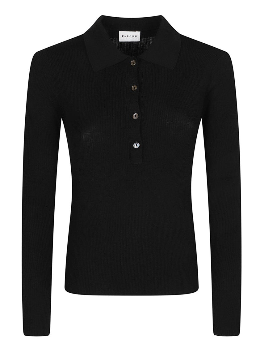 P.A.R.O.S.H. Long Polo Neck Ribbed Wool Polo Shirt