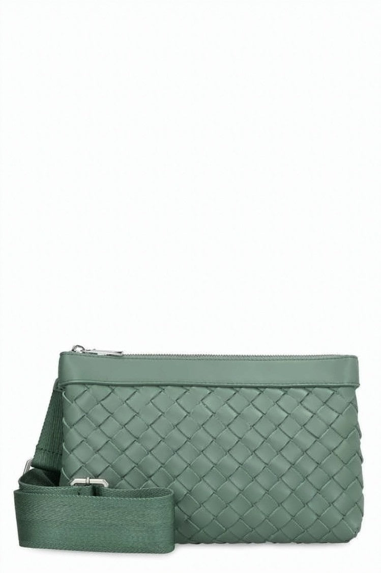 Bottega Veneta Woven Leather Crossbody Bag With Smooth Trim