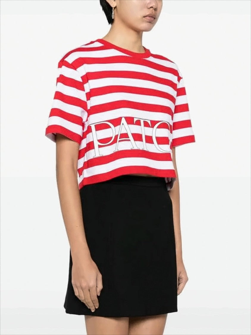 Patou Cropped Short-Sleeve Striped T-Shirt With Logo Print
