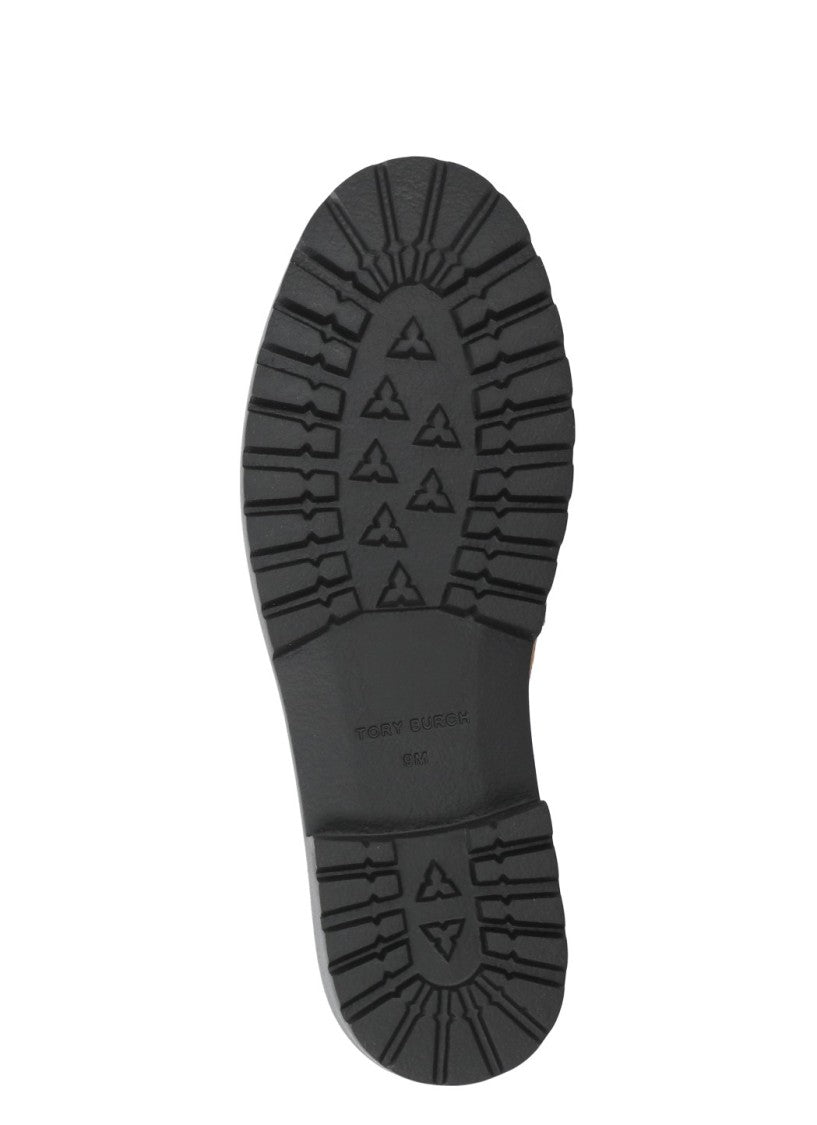 Tory Burch Brown Suede Cleated Sole Logo Loafers