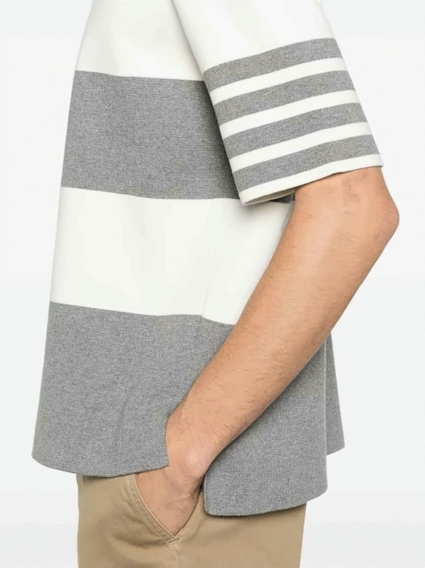 Thom Browne Grey Striped Polo Shirt With Classic Collar