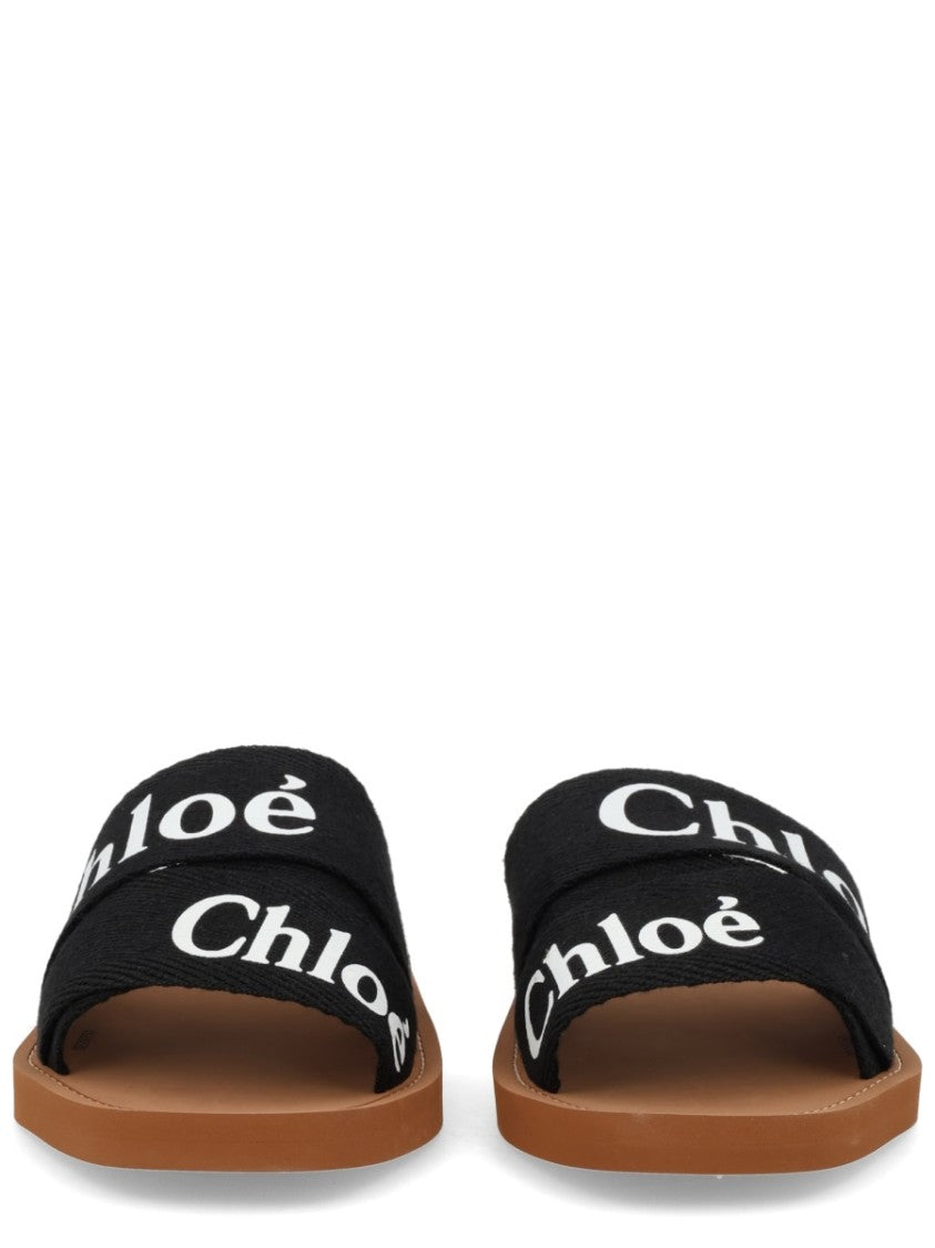 Chloé Woody Flat Logo Print Slide Sandals