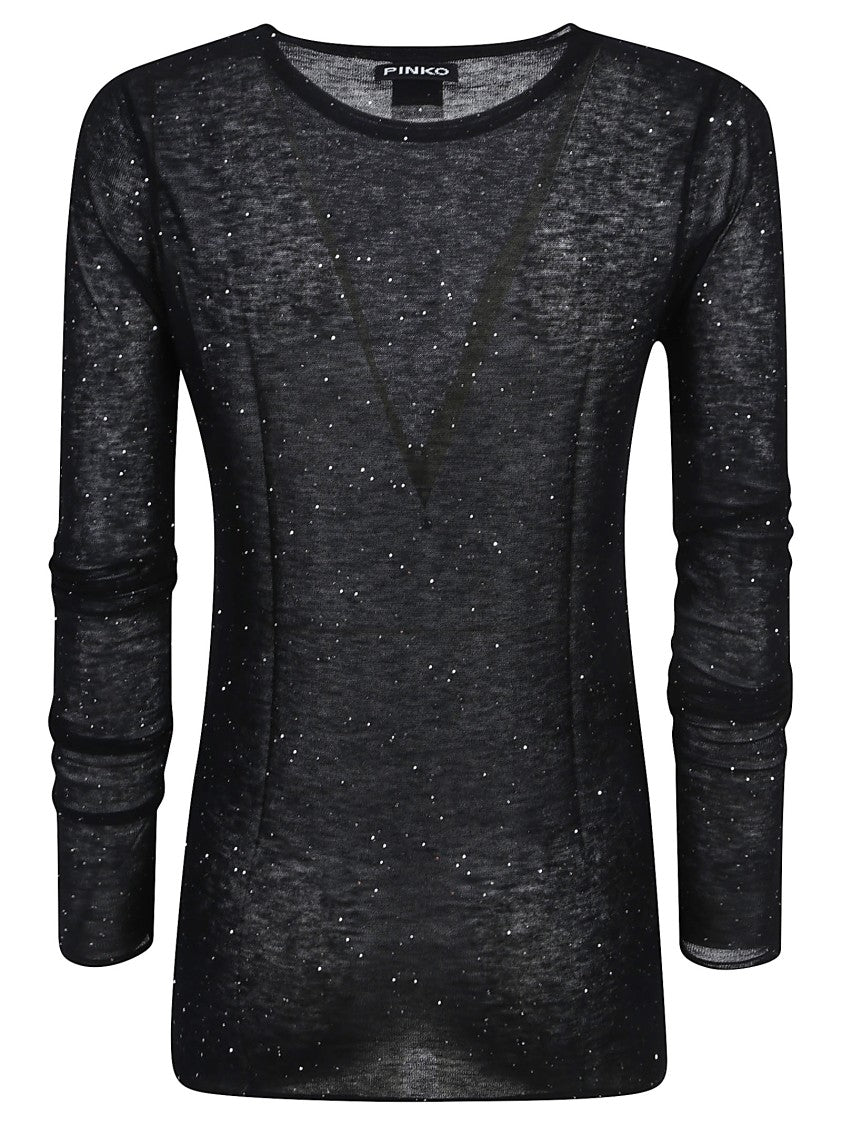 Pinko Pico Sheer Black Wool-Blend Sweater
