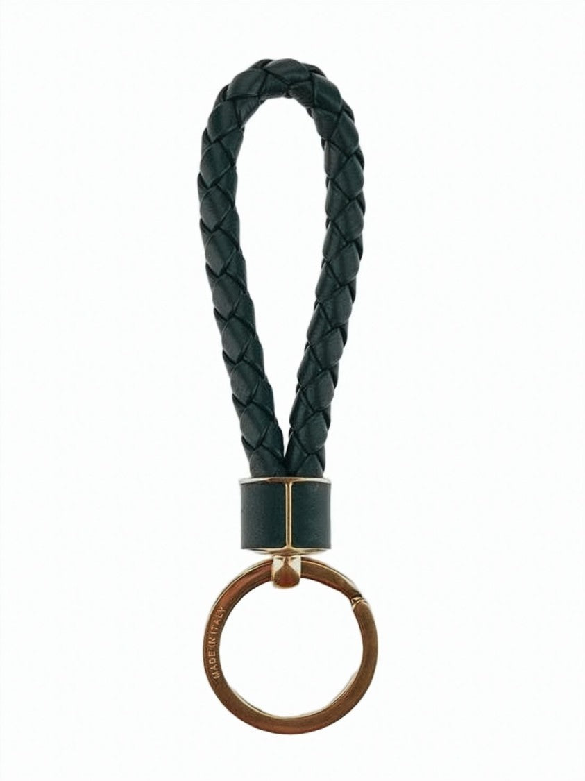 Bottega Veneta Braided Lambskin Leather Keyring With Polished Metal Accents