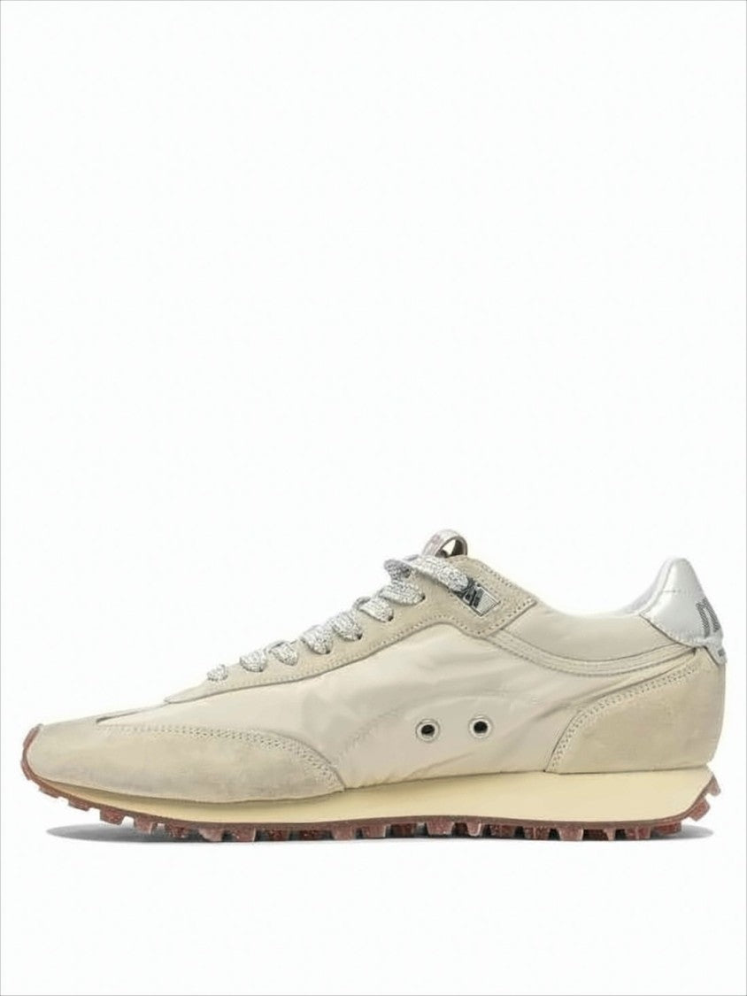 Golden Goose Beige & Grey Textured Sneakers With Silver Accents