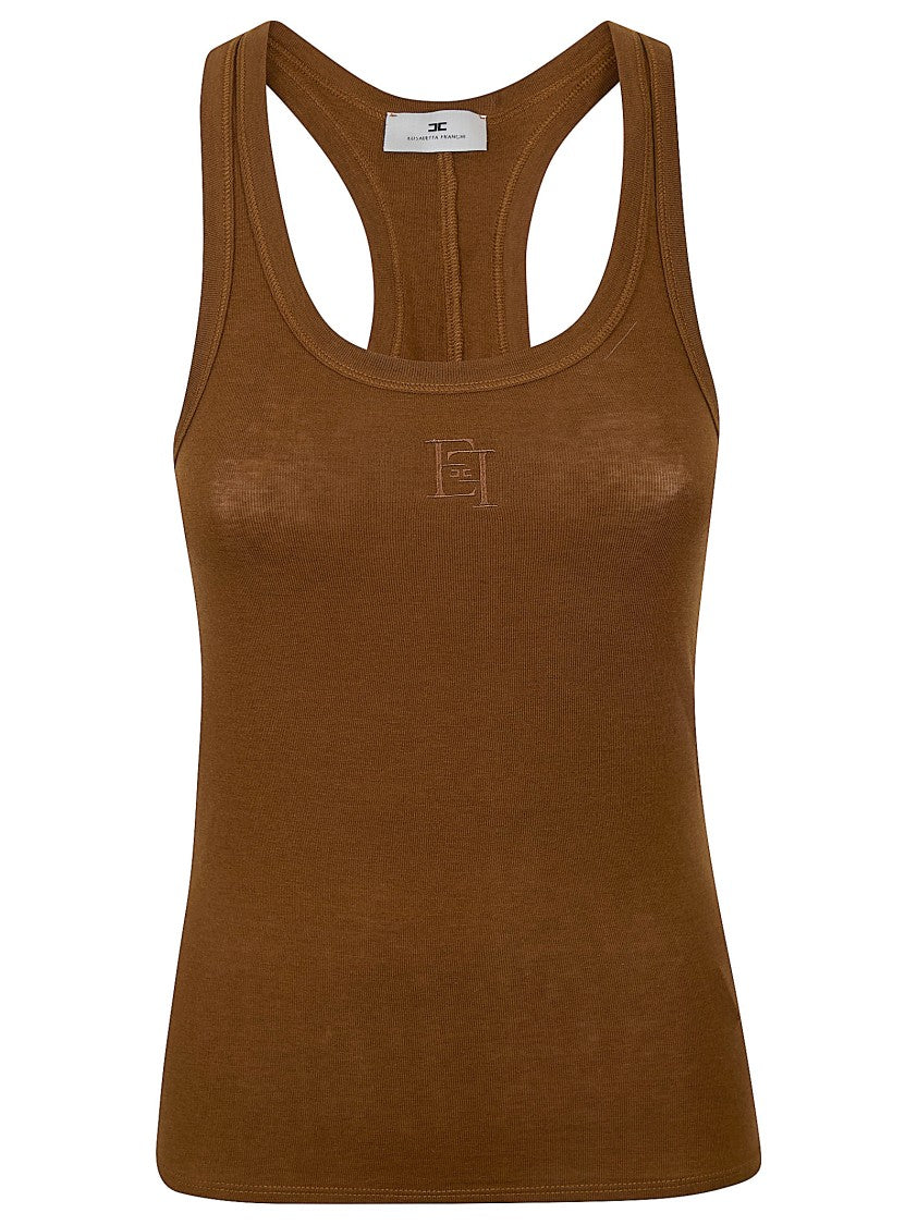 Elisabetta Franchi Racerback Tank Top With Embroidered Detail