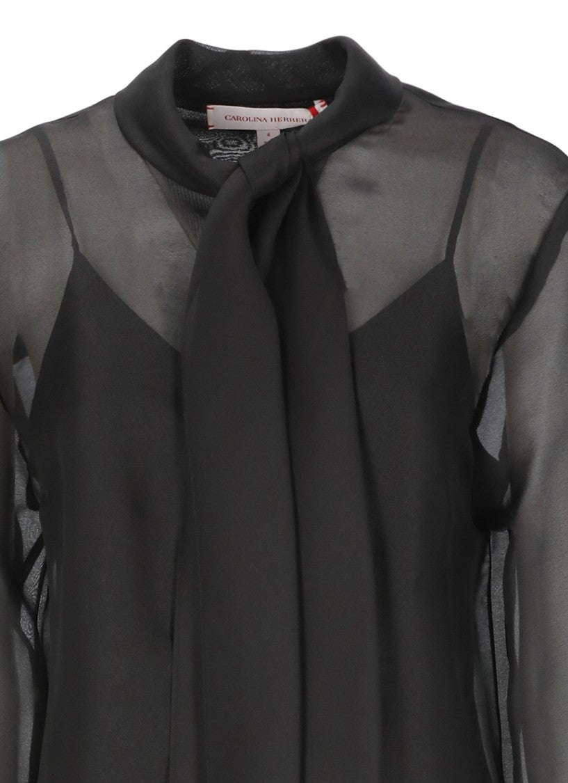 Carolina Herrera Black Sheer Foulard Silk Blouse