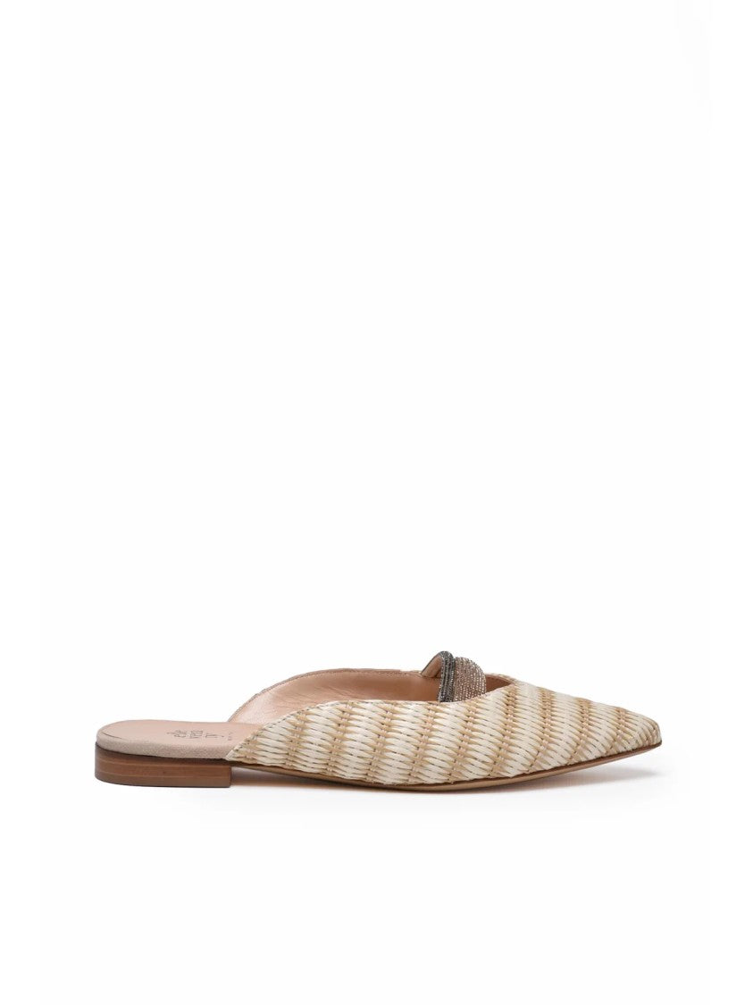 Eleventy Beige Raffia Leather Sabot