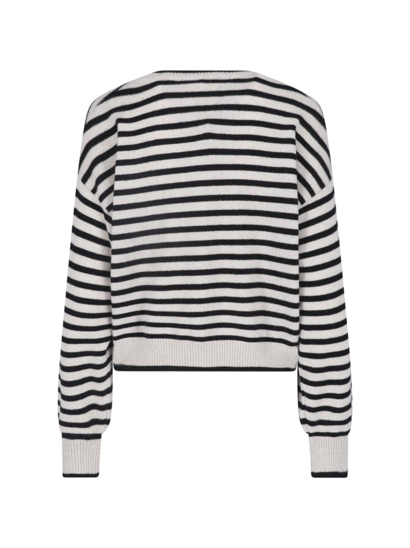 Lisa Yang Striped Cropped Button-Down Knit Sweater