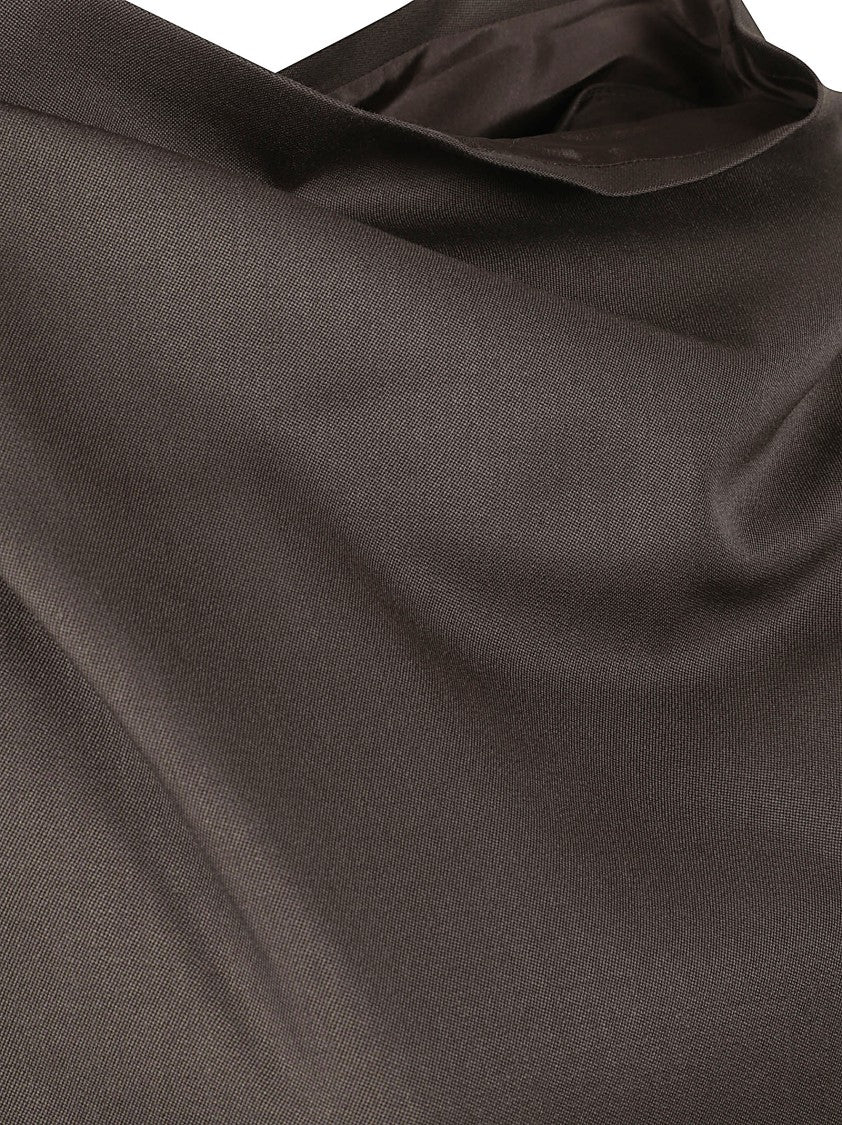 Khaite Satin-Finish Brown Mini Dress With Draped Cowl Neckline