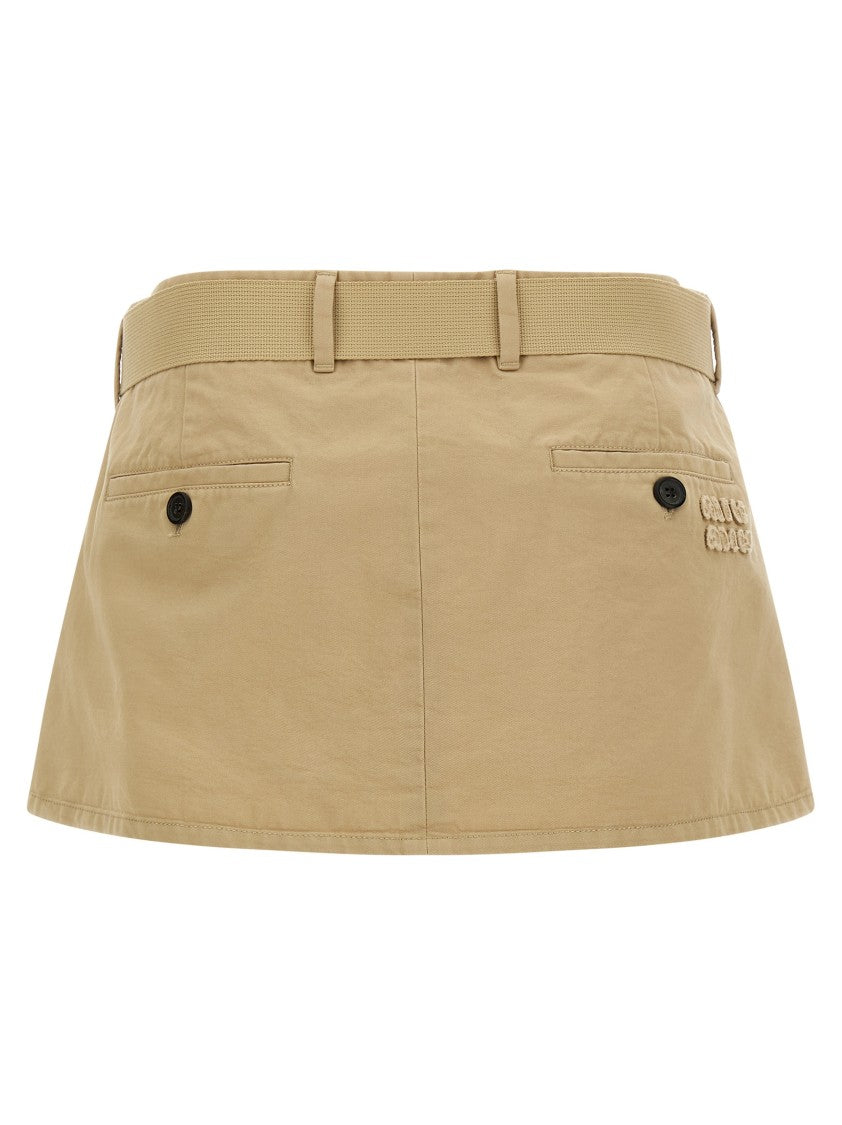 Miu Miu Cotton Gabardine Mini Skirt With Removable Tape Belt