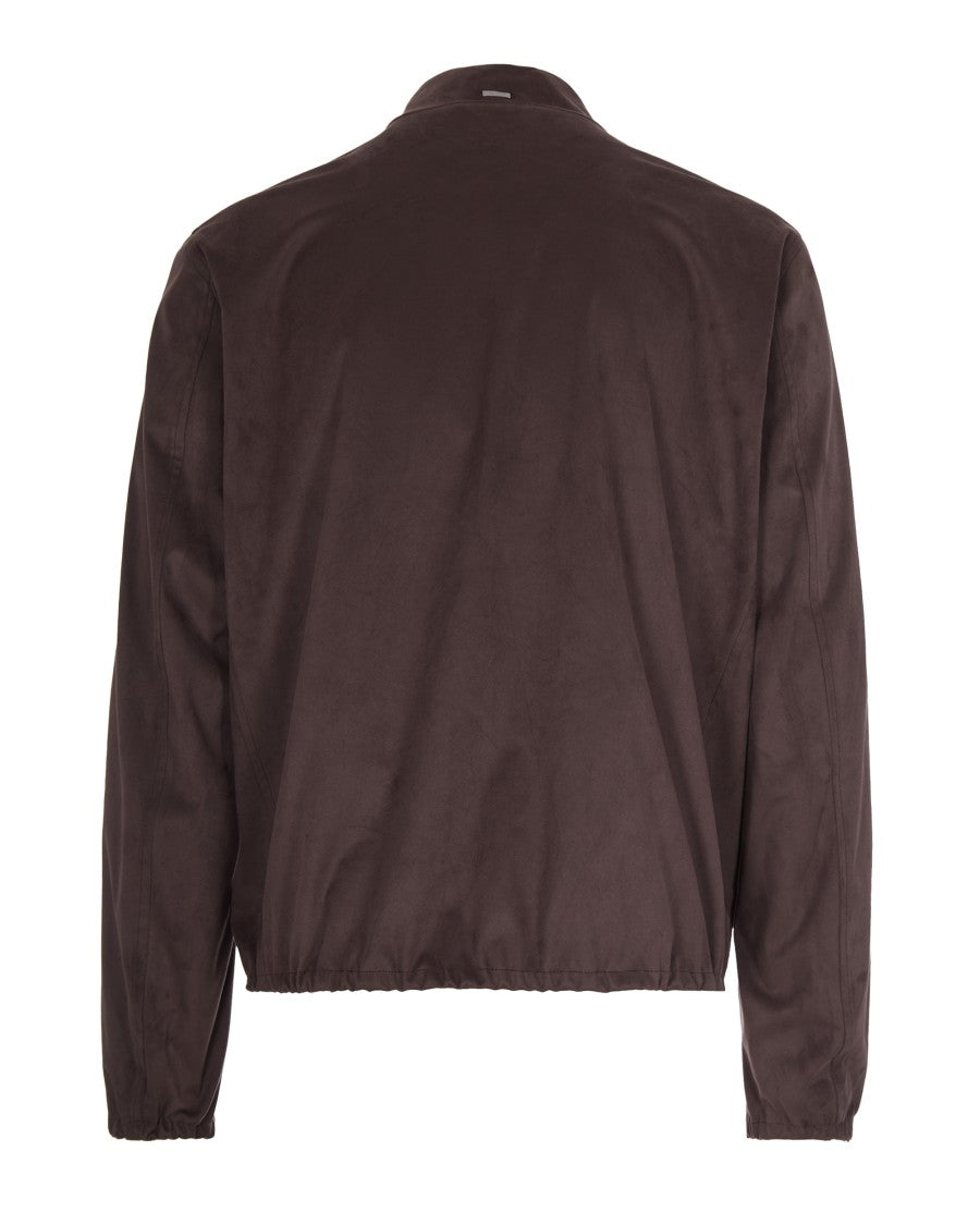 Herno Suede-Texture Brown Casual Jacket With High Collar