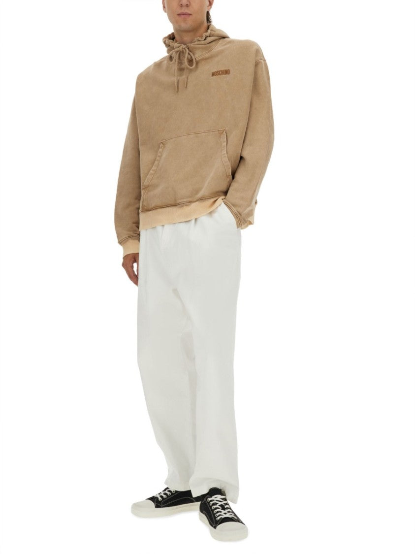 Moschino Washed Beige Hoodie With Logo And Studded Design