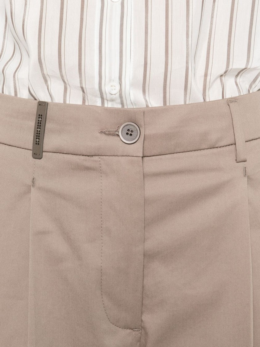 Peserico Relaxed Fit Brown Trousers With Tapered Leg And Cuffed Hem