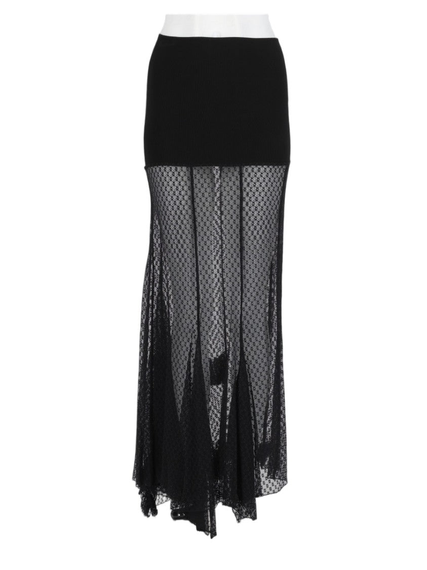 Isabel Marant Black Sheer Mesh Detail Fitted Maxi Skirt