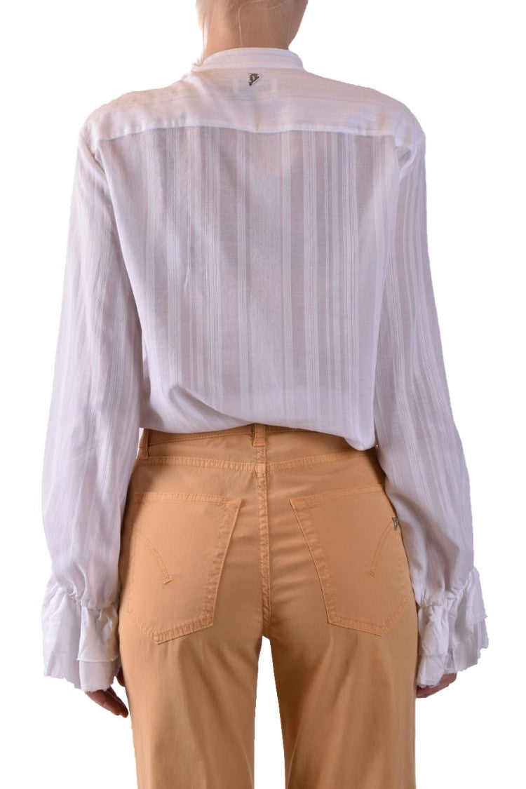 Dondup Semi-Sheer White Blouse Ruffled Tie Neckline