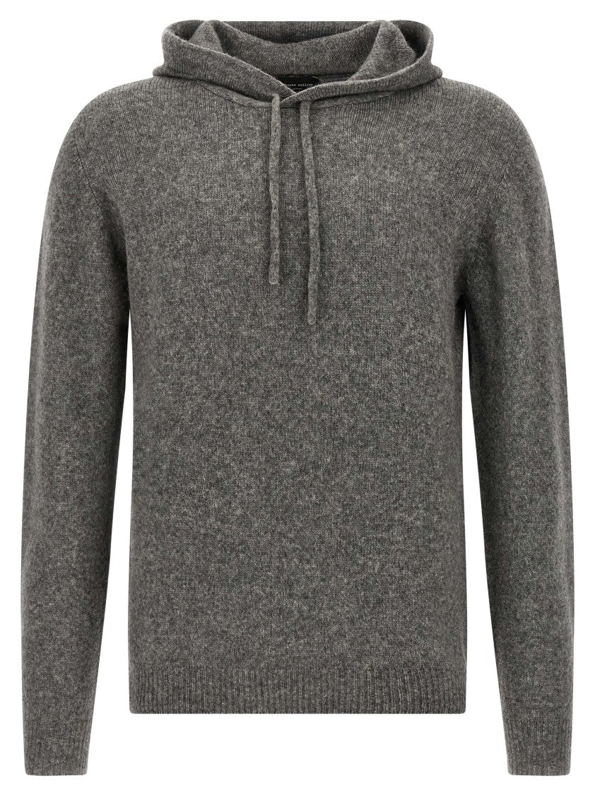 Roberto Collina Textured Knit Hooded Sweater In Medium Grey