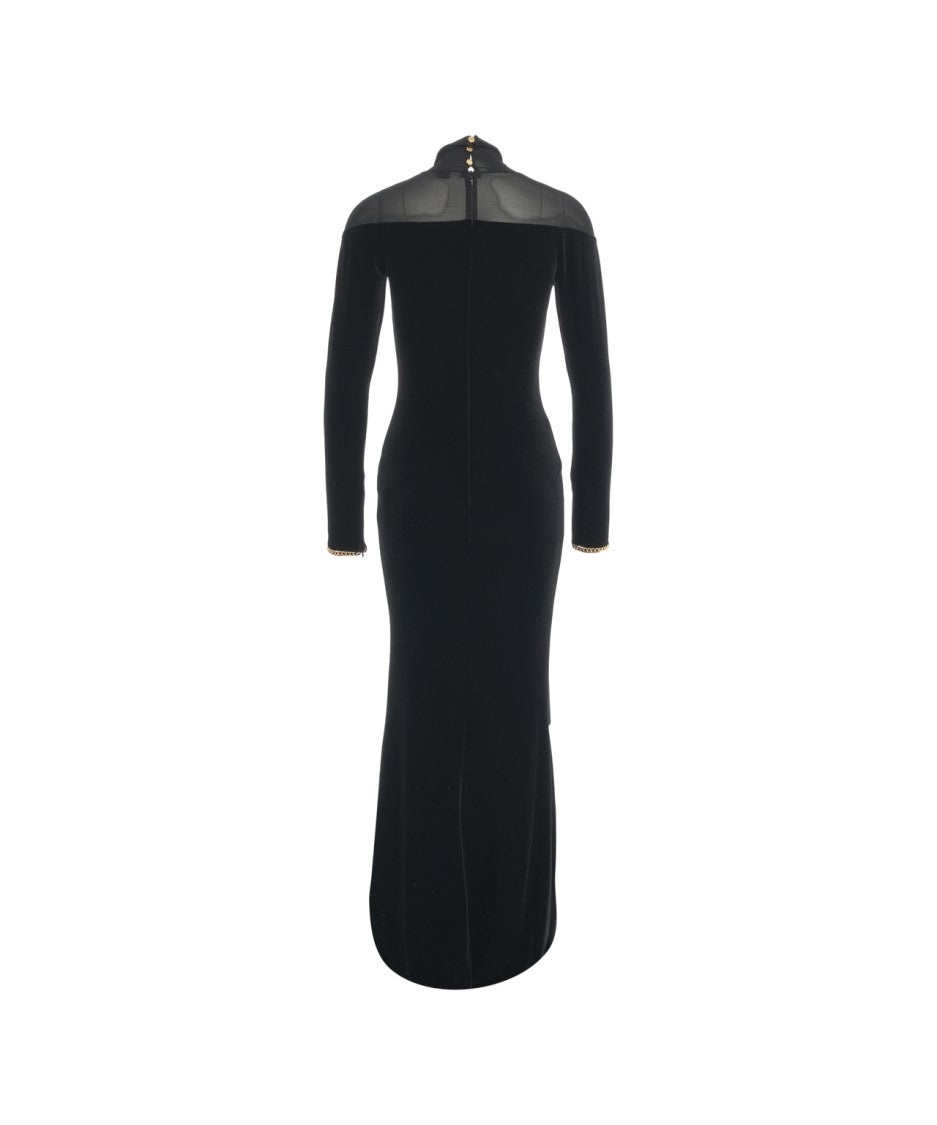 Elisabetta Franchi Long Slim-Fit Dress With Sheer Accents