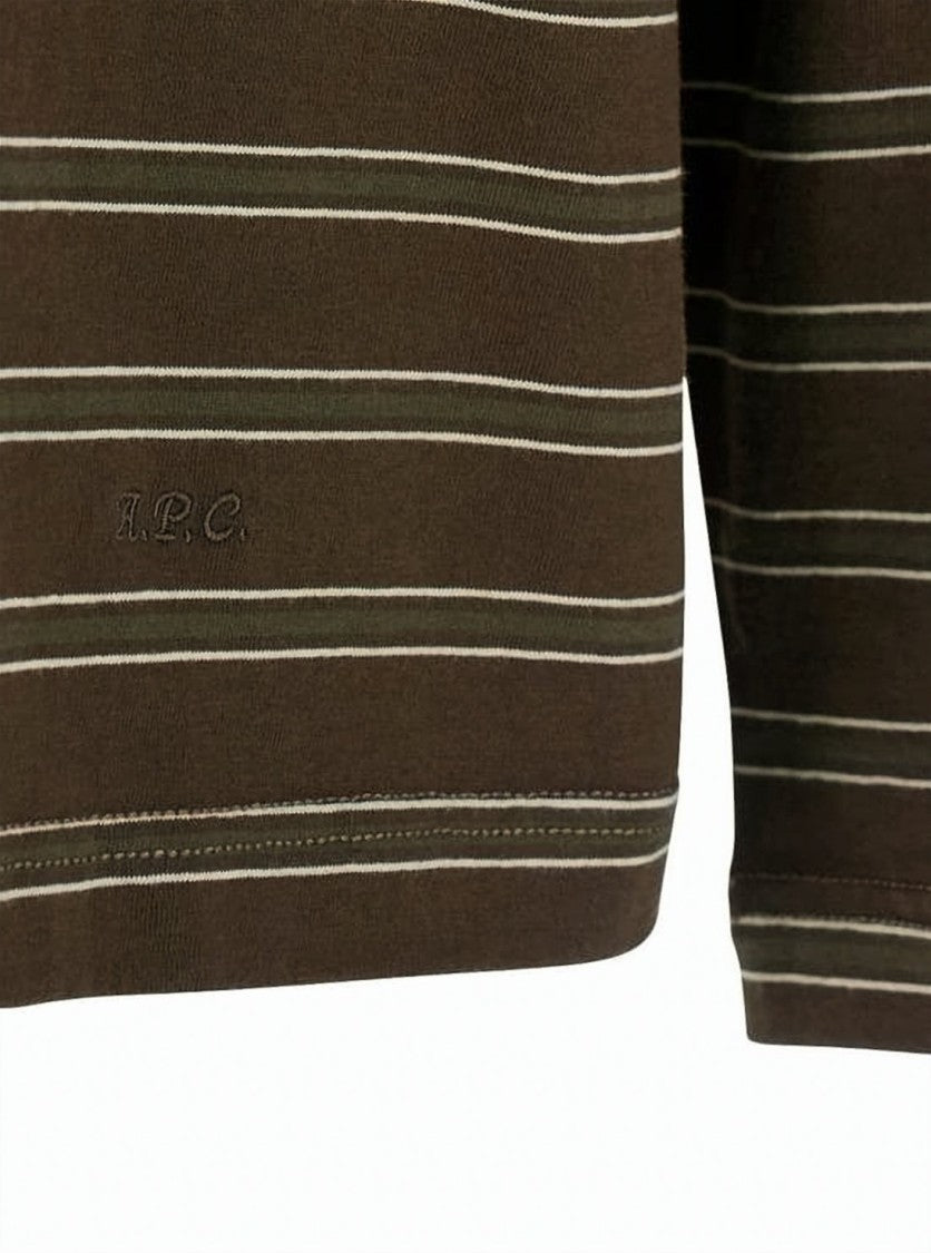 A.P.C. Brown Striped Long-Sleeve Polo Shirt