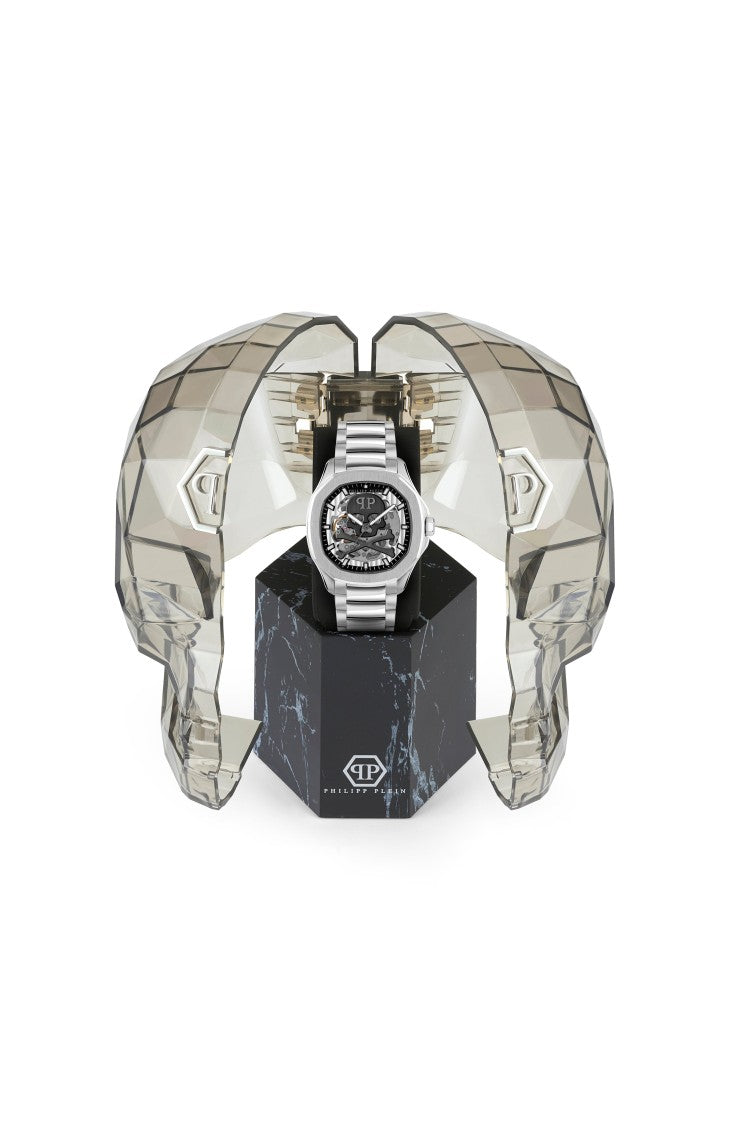 Philipp Plein Automatic Watch With Silver Skeleton Dial And Deployant Buckle