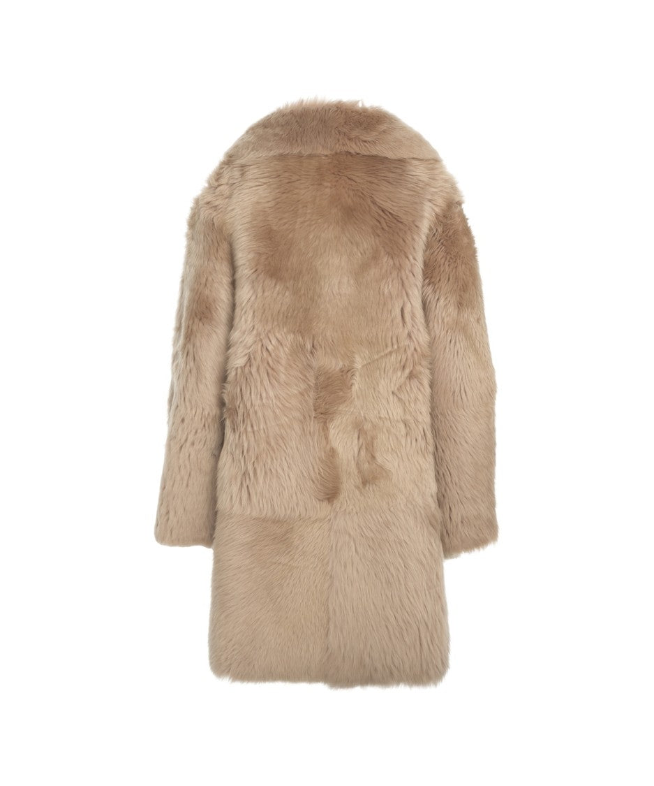 Desa 1972 Lamb Fur Coat With Wide Shawl Collar And Hidden Button Closure