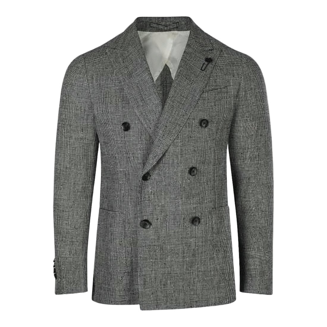 Lardini Double-Breasted Grey Checkered Suit Jacket